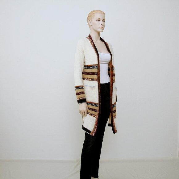 Janice Fair Isle Knit Striped Knee Length Cardigan Multicolors Women One Size - Picture 2 of 16